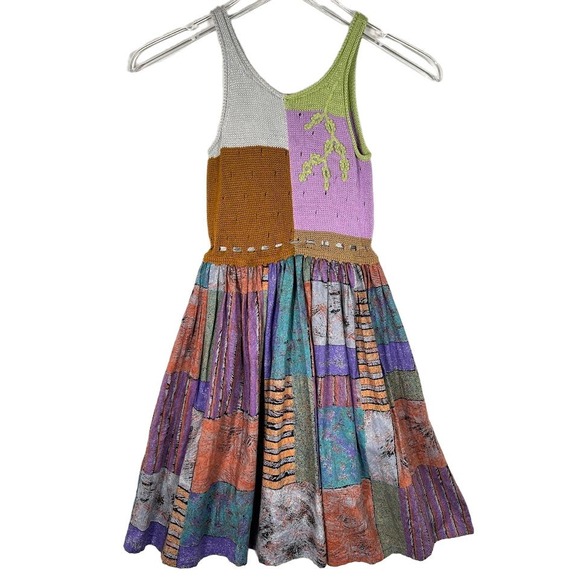Vintage Sharan Colorful Ethnic Patchwork Tank Dress 7/8 Sleeveless Knitted Boho - Picture 1 of 6